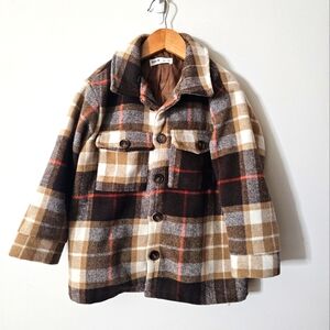 Boys Long Winter  Plaid Coat Like New Size 6